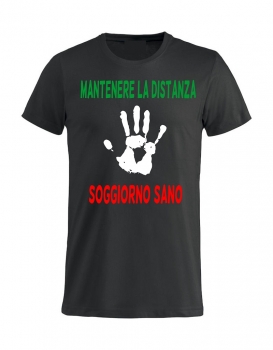 T-Shirt MANTENERE LA DISTANZA SOGGIORNO SANO, schwarz-Italien