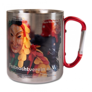 Edelstahltasse 8oz, roter Karabiner-Henkel, ca. D: 70 mm/H: 80 mm