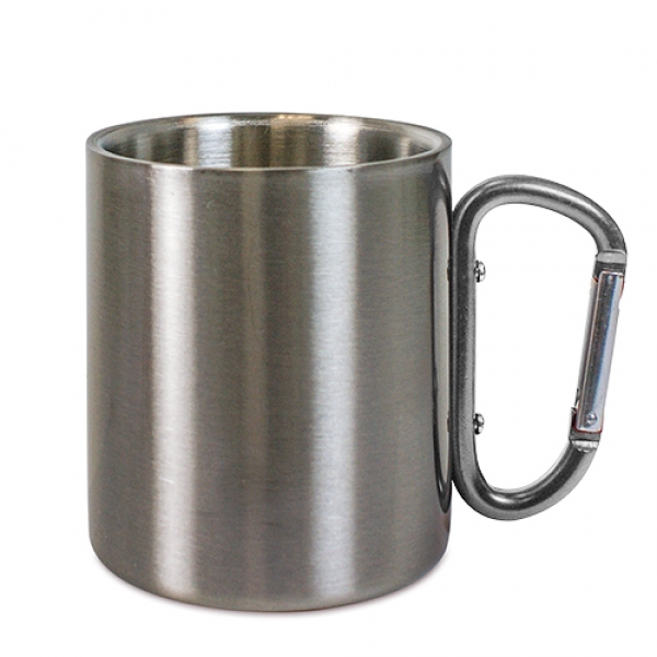 Edelstahltasse 10oz, silber Karabiner-Henkel, ca. D: 80 mm/H: 90 mm