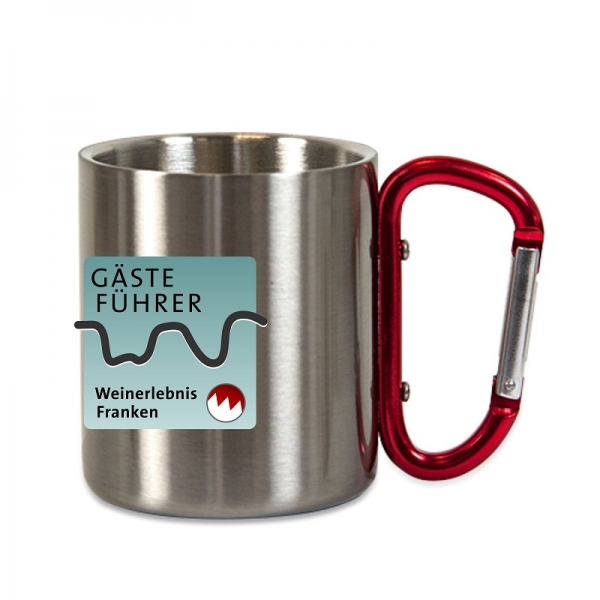 Edelstahltasse 8oz, roter Karabiner-Henkel inkl. Druck